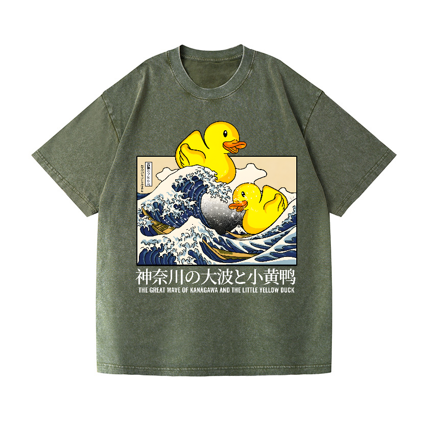 Great Wave Kanagawa Duck Vintage Wash Japanese Design T-Shirt