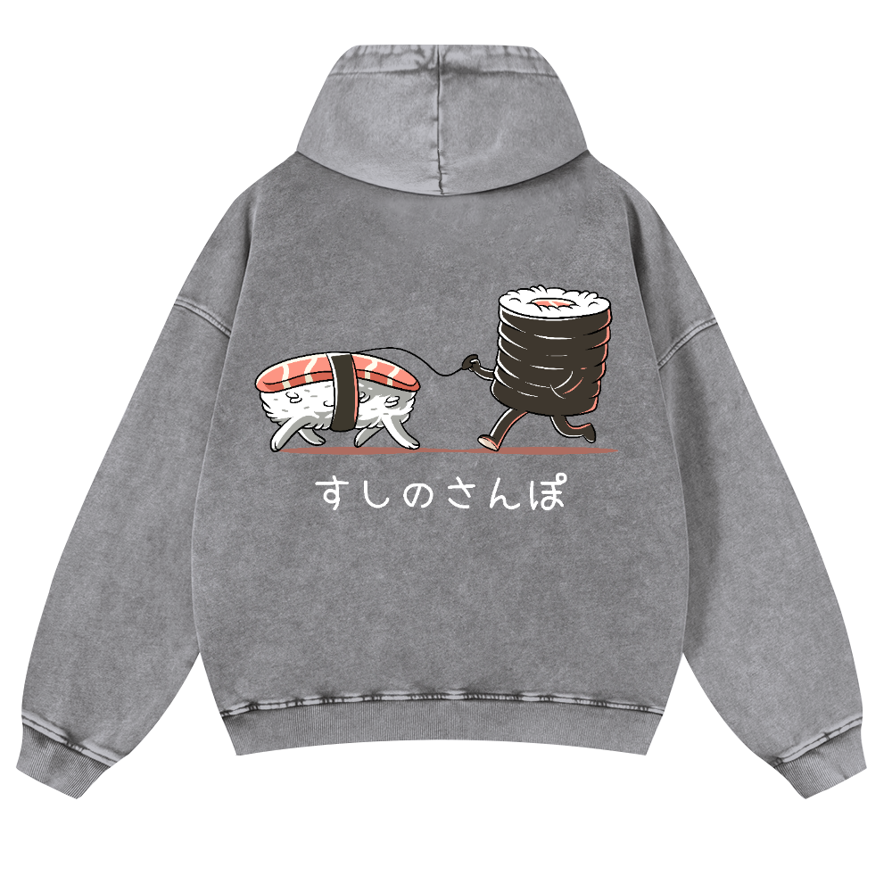 Sushi Vintage Washed Cotton Back Art Hoodie