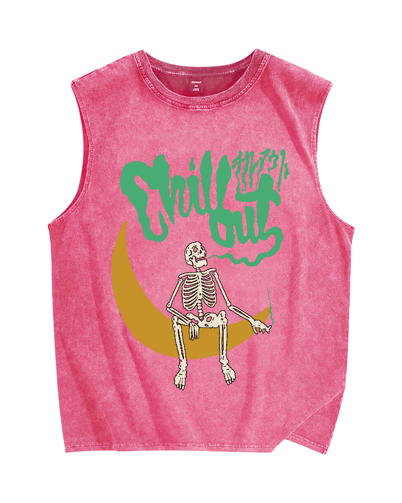 Chill out Skeleton Vintage Distressed Washed Tank Top