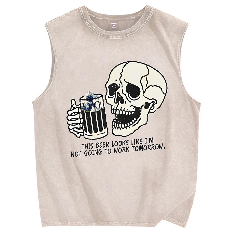 Drinking Skeleton Vintage Distressed Washed Tank Top