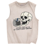 Drinking Skeleton Vintage Distressed Washed Tank Top