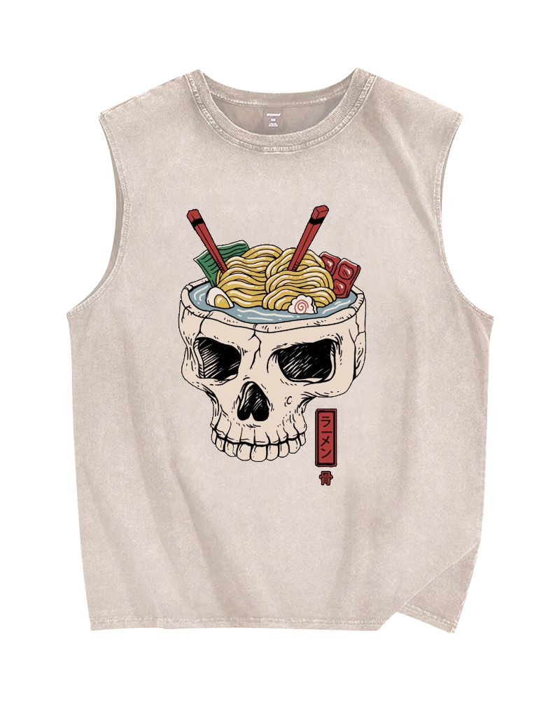 Skull Ramen Vintage Distressed Washed Tank Top