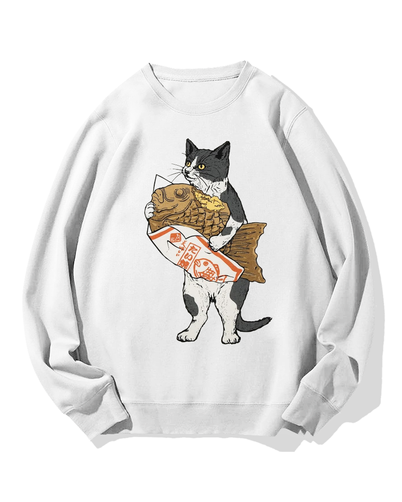 Bicolor cat holding taiyaki Cotton Sweatshirt