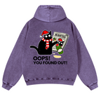 Cat Oops! You Found Out! Vintage Washed Cotton Back Art Hoodie