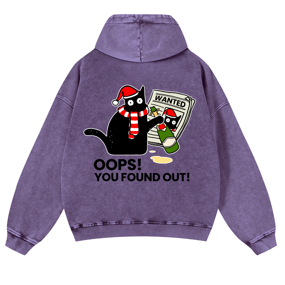 Cat Oops! You Found Out! Vintage Washed Cotton Back Art Hoodie