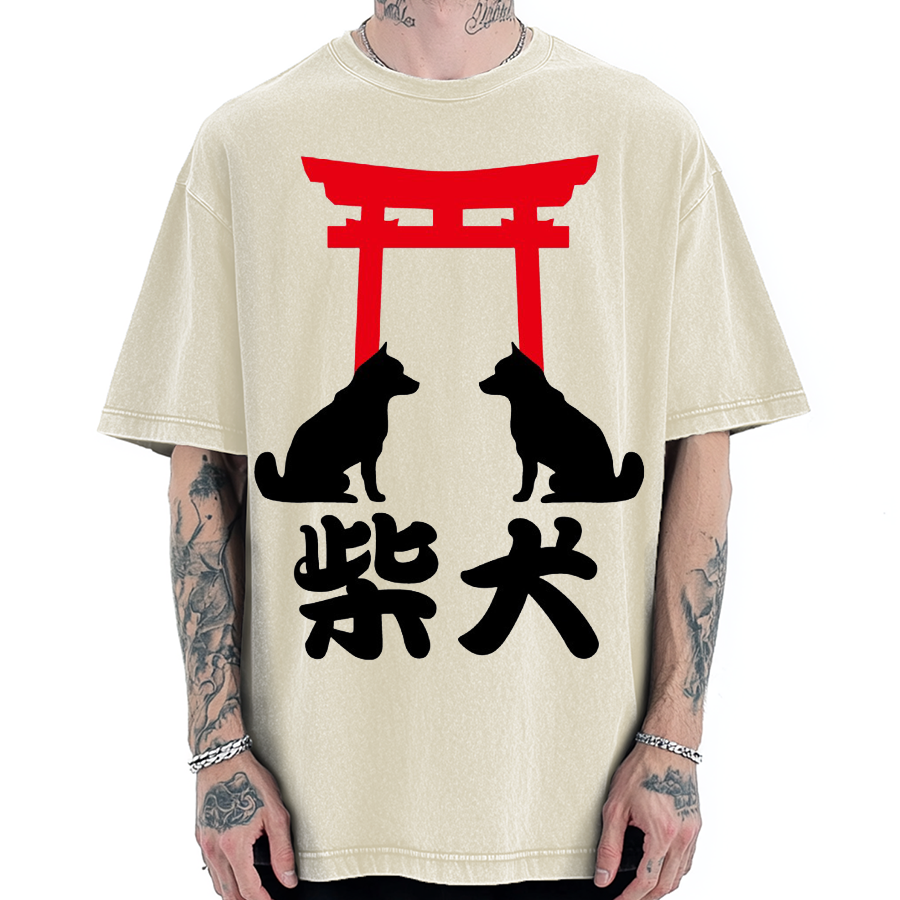 Shiba Dog Shrine Vintage Washed T-shirt