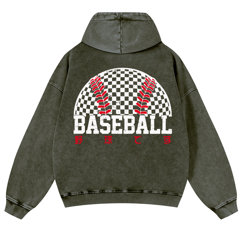 Baseball Vintage Washed Cotton Back Art Hoodie