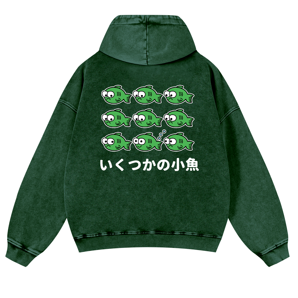 Fish Vintage Washed Cotton Back Art Hoodie