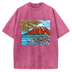 Mt Fuji Janapese Style Painting Vintage Washed T-shirt