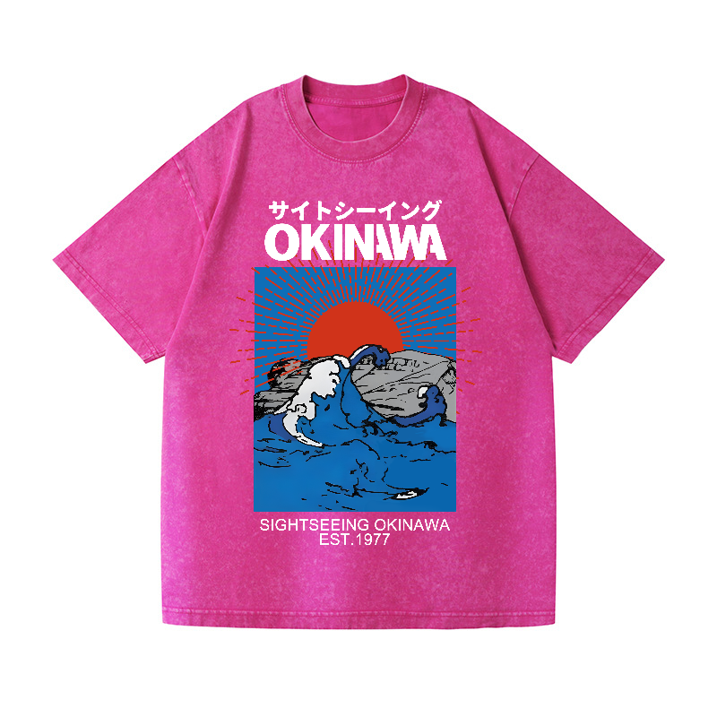 Okinawa Wave Vintage Wash Japanese Design T-Shirt