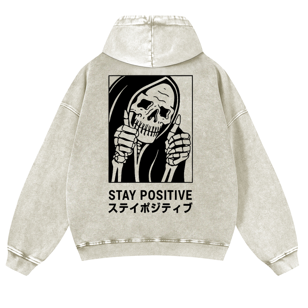 Stay Positive Skull Vintage Washed Cotton Back Art Hoodie