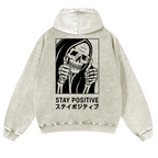 Stay Positive Skull Vintage Washed Cotton Back Art Hoodie