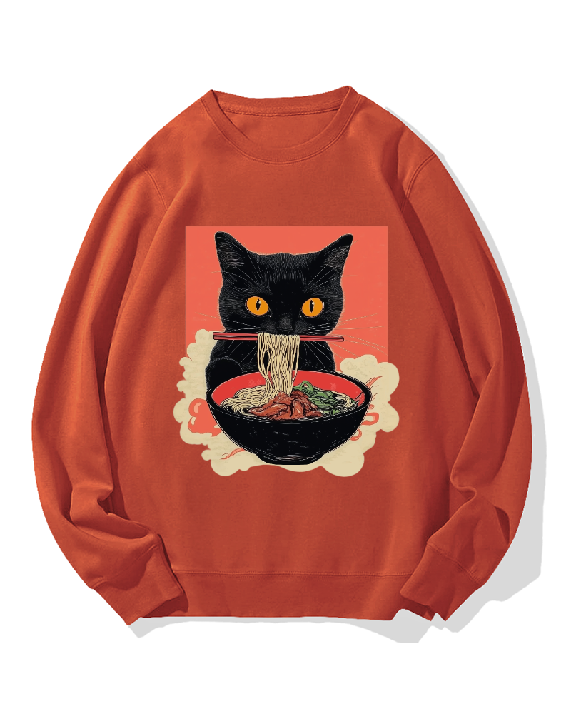 Cat eating ramen Cotton Sweatshirt