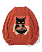 Cat eating ramen Cotton Sweatshirt