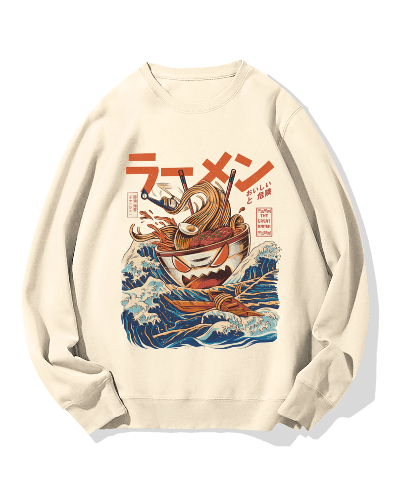 Ramen Monster at the Great Wave off Kanagawa Cotton Sweatshirt