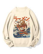 Ramen Monster at the Great Wave off Kanagawa Cotton Sweatshirt