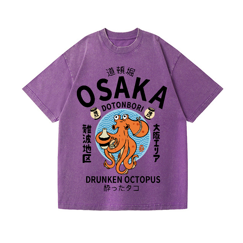 Osaka Dotonbori Drunken Octopus Vintage Wash Japanese Design T-Shirt