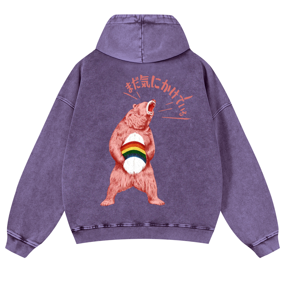 Bear Vintage Washed Cotton Back Art Hoodie