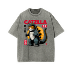 Cat Godzilla Vintage Wash Japanese Design T-Shirt
