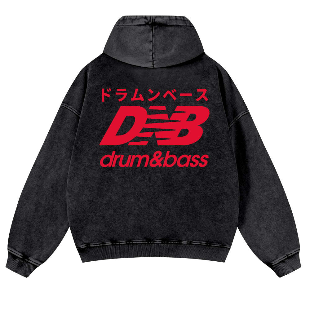Drum and Bass Vintage Washed Cotton Back Art Hoodie