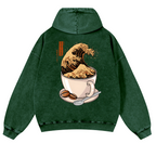 Coffee Wave Vintage Washed Cotton Back Art Hoodie