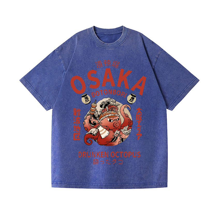 Osaka Dotonbori Drunken Octopus Vintage Wash Japanese Design T-Shirt