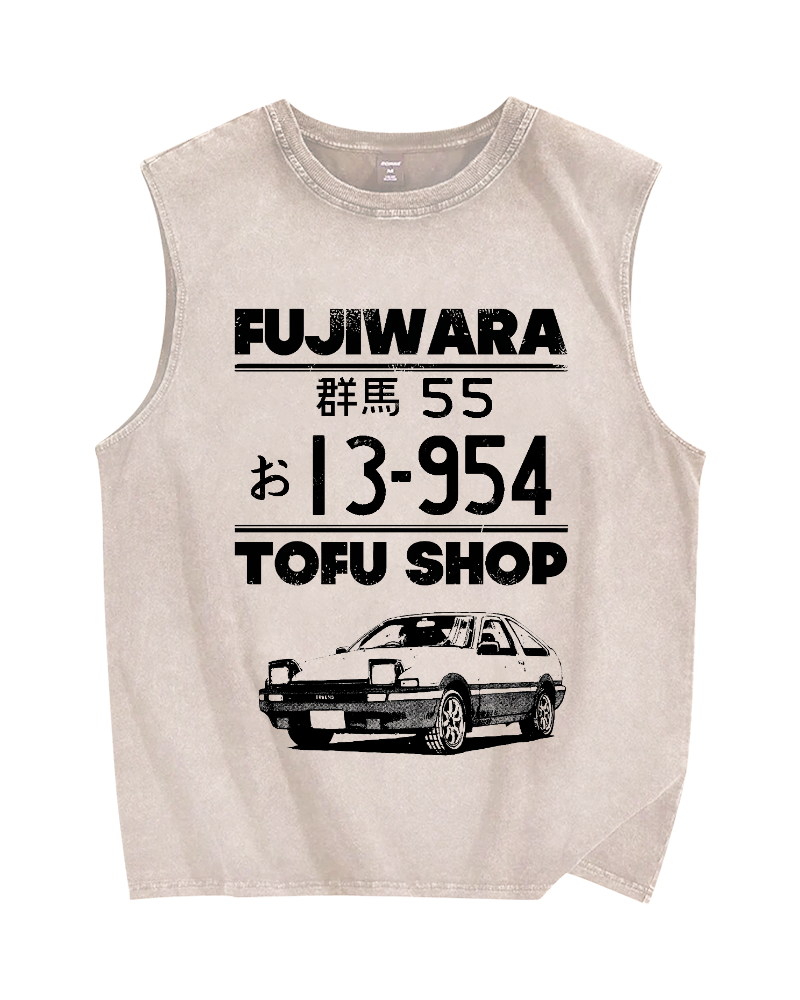 Fujiwara tofu shop Car Vintage Distressed Washed Tank Top