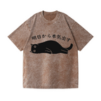 Black Cat Get Serious from Tomorrow Onwards Vintage Wash Japanese Design T-Shirt