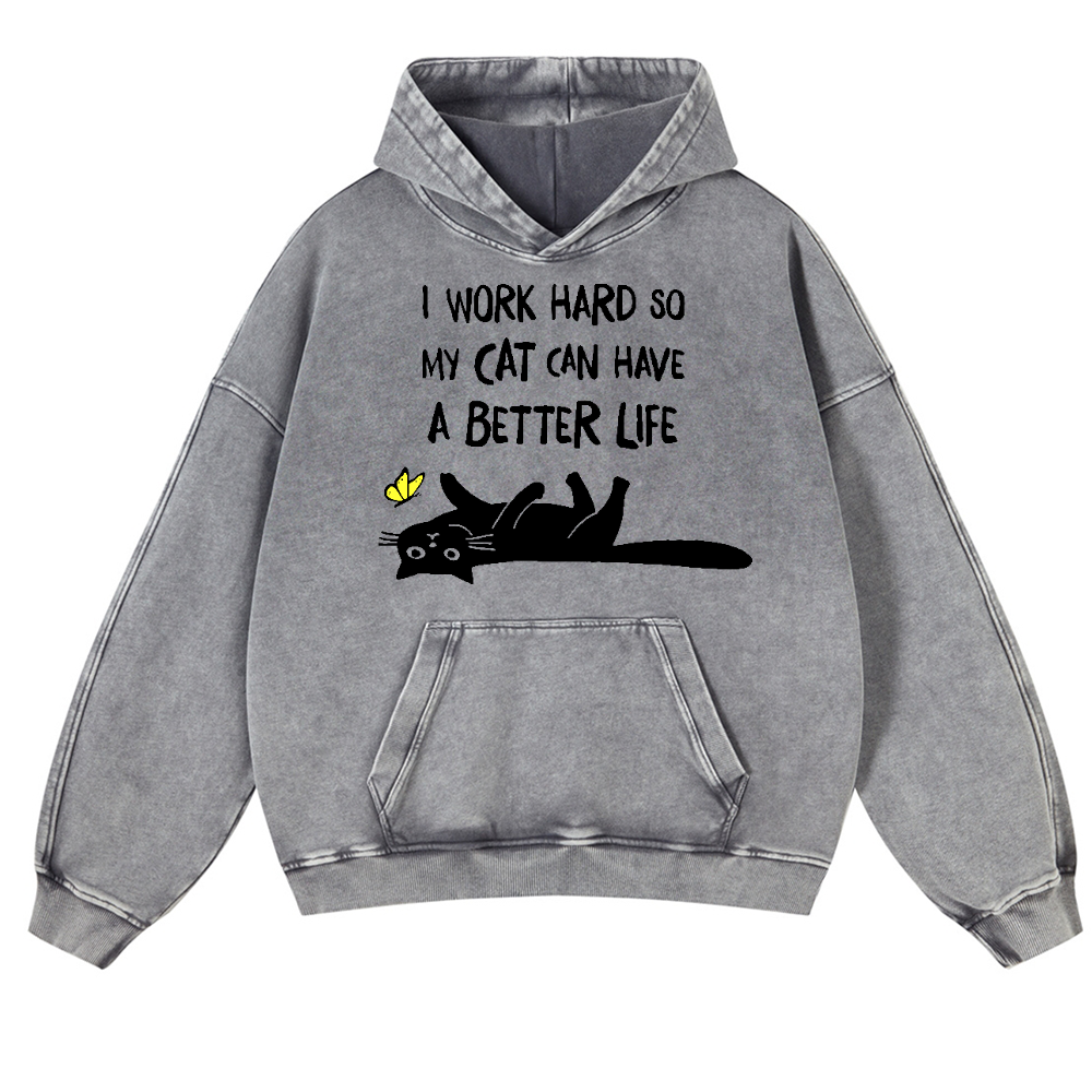 I Work So Hard Cat Vintage Washed Thick Cotton Hoodie