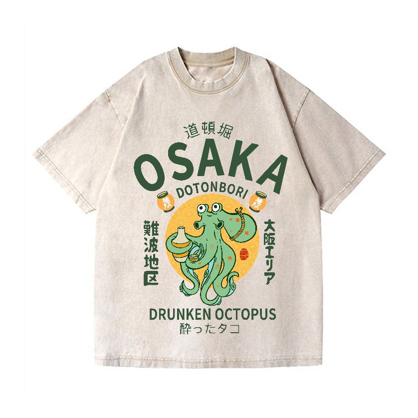 Osaka Dotonbori Drunken Octopus Vintage Wash Japanese Design T-Shirt