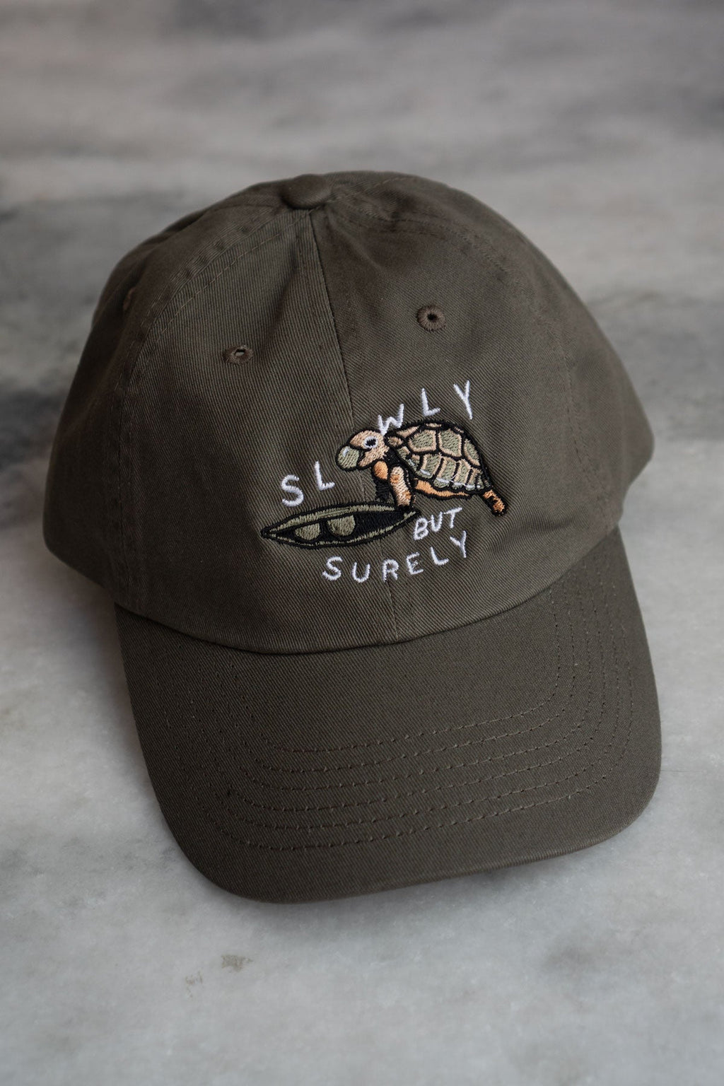Slowly Turtle Word Embroidered Dad Hat