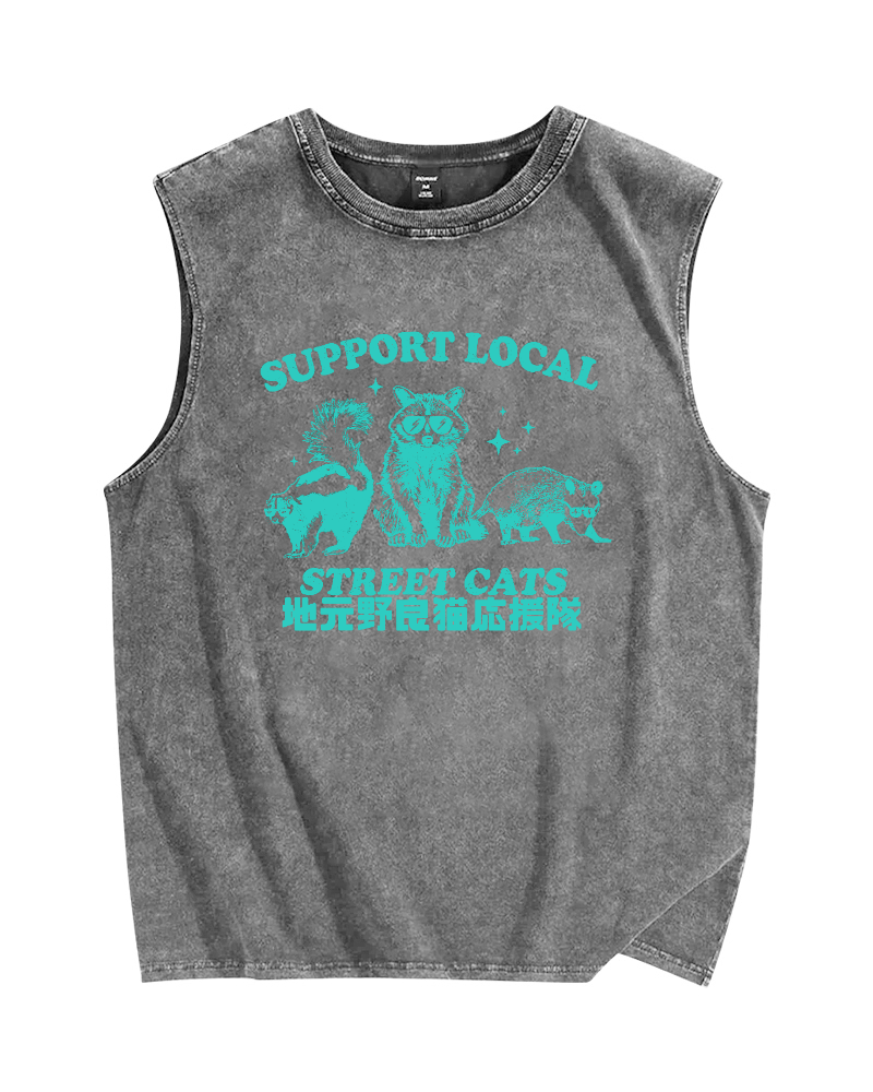 Support local street cats Vintage Distressed Washed Tank Top
