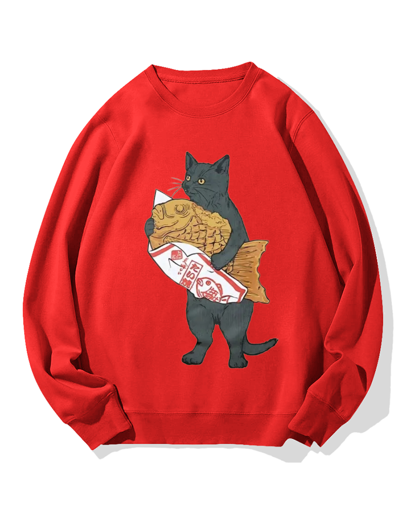Cat holding taiyaki Cotton Sweatshirt