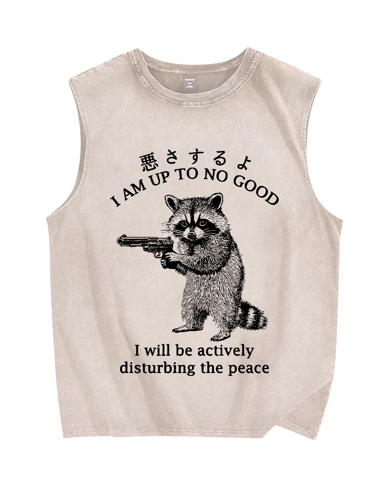 Raccoon Disturbing The Peace Vintage Distressed Washed Tank Top