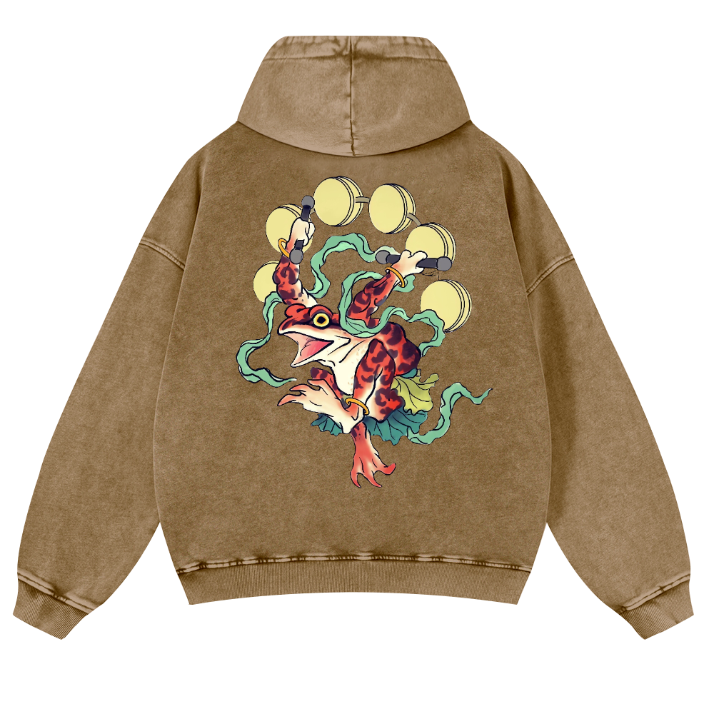 Frog Vintage Washed Cotton Back Art Hoodie