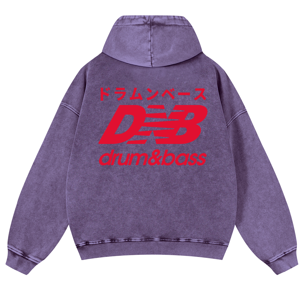 Drum and Bass Vintage Washed Cotton Back Art Hoodie