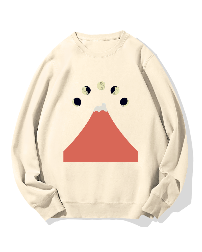 Fuji Mountain Cat Moon Cotton Sweatshirt