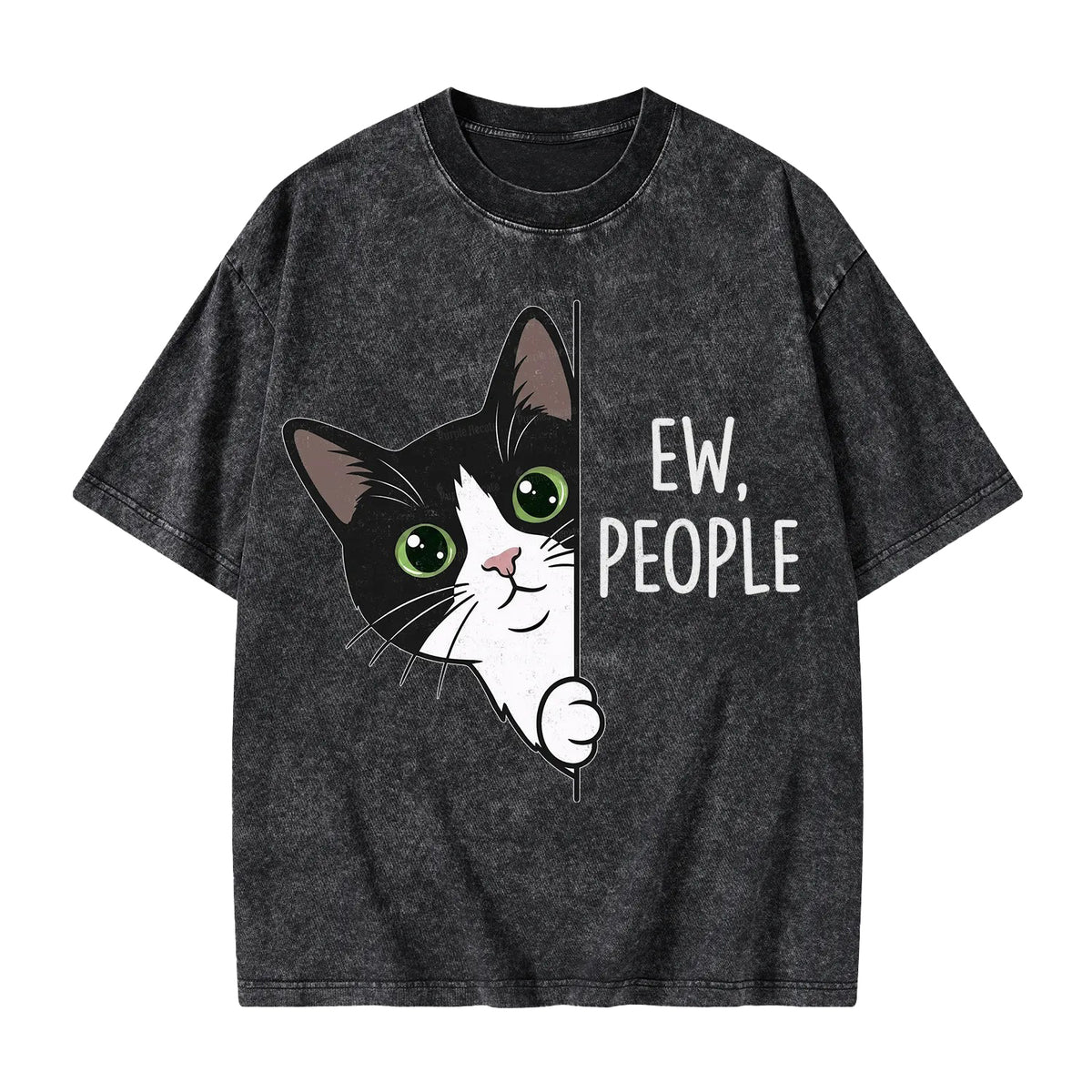 Unisex Funny Cat Ew People Printed Washed Tee