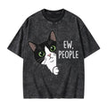Unisex Funny Cat Ew People Printed Washed Tee