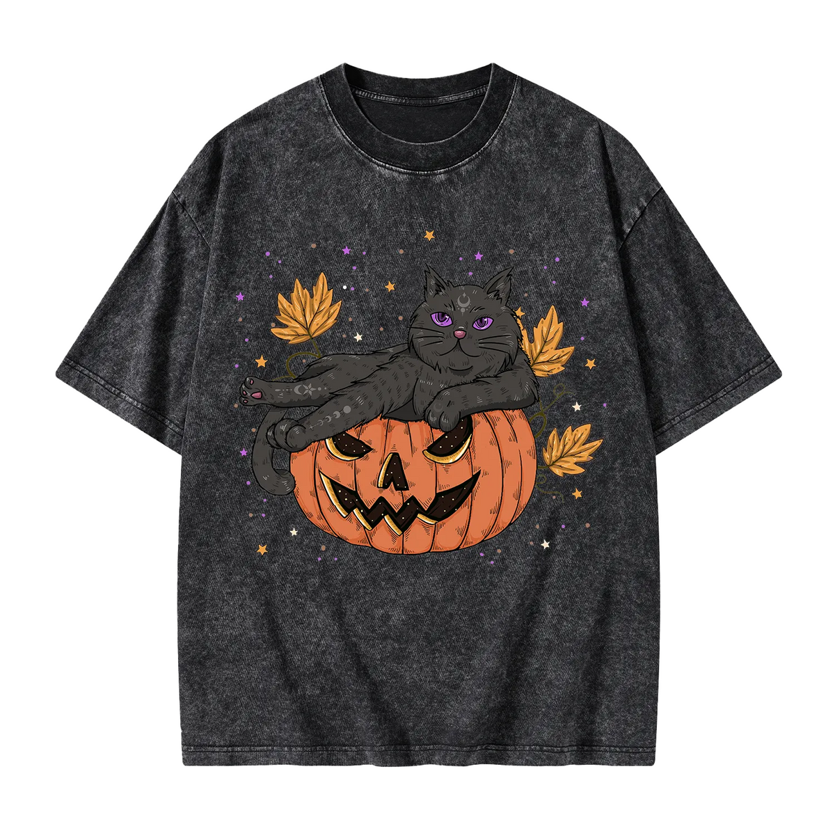 Pumpkin Throne of the Witch Cat Washed T-Shirt