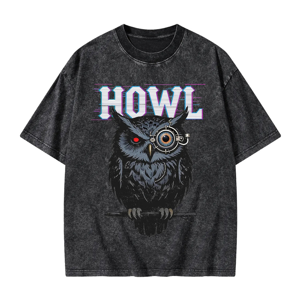 Unisex Howl Owl Printed Washed Tee