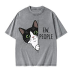 Unisex Funny Cat Ew People Printed Washed Tee