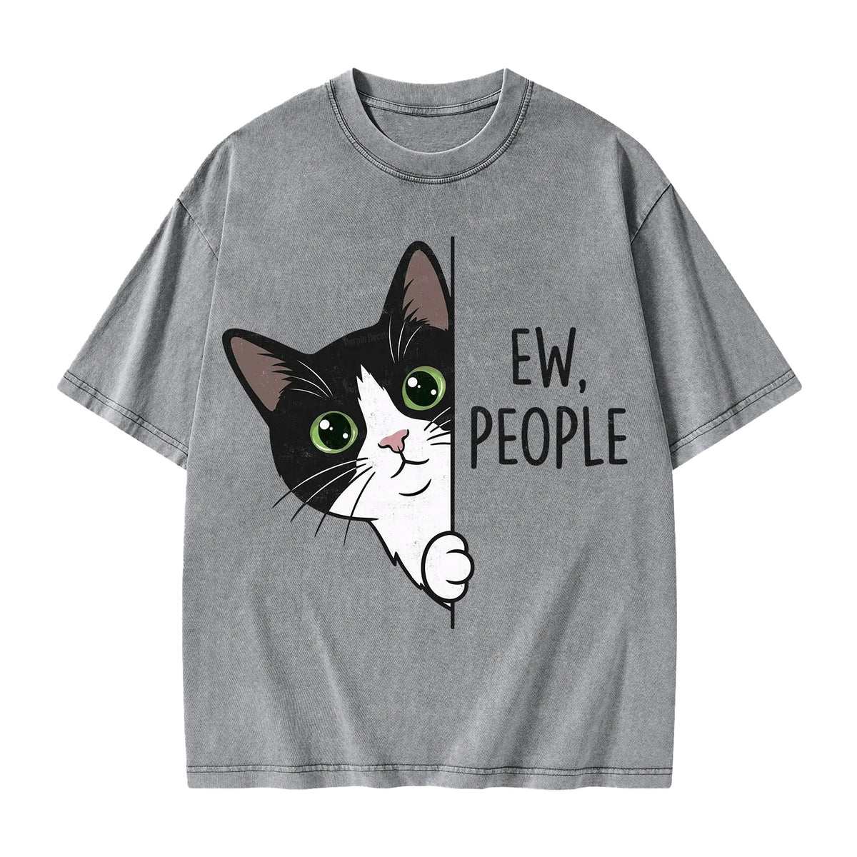 Unisex Funny Cat Ew People Printed Washed Tee
