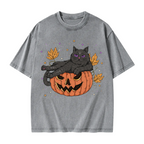 Pumpkin Throne of the Witch Cat Washed T-Shirt