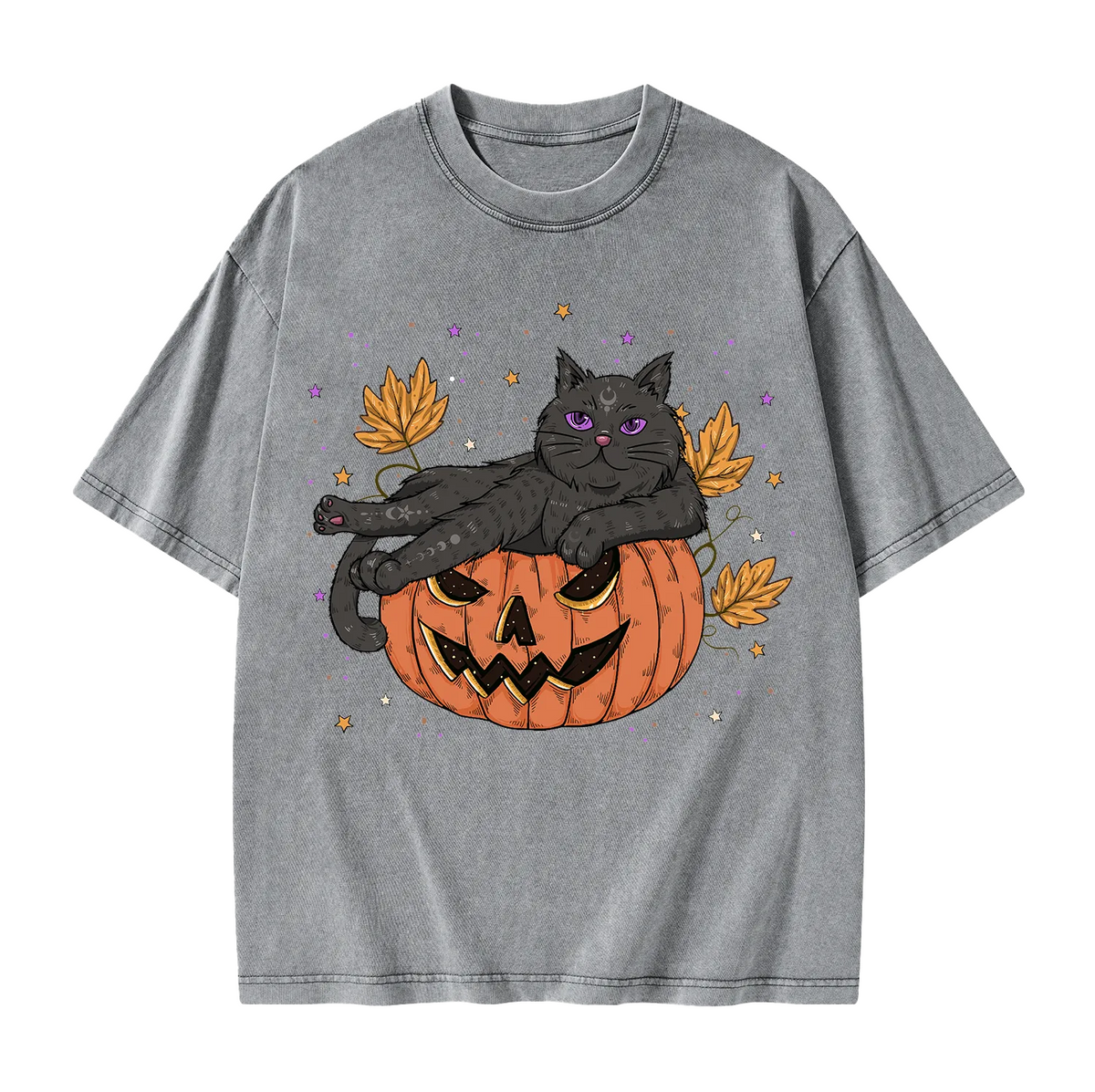 Pumpkin Throne of the Witch Cat Washed T-Shirt