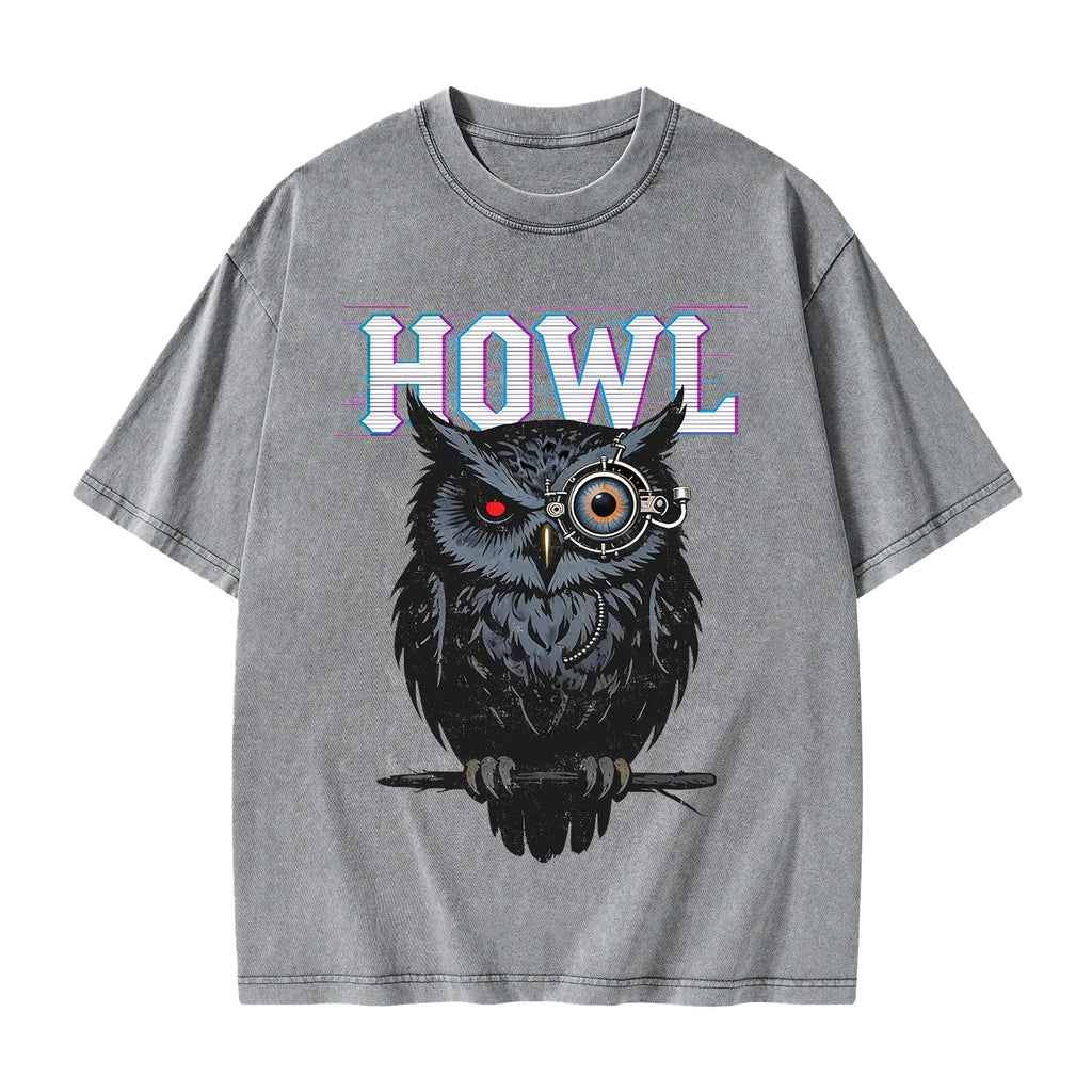 Unisex Howl Owl Printed Washed Tee