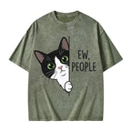 Unisex Funny Cat Ew People Printed Washed Tee