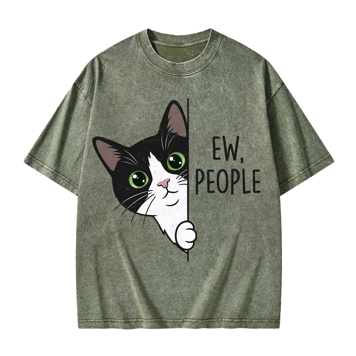 Unisex Funny Cat Ew People Printed Washed Tee