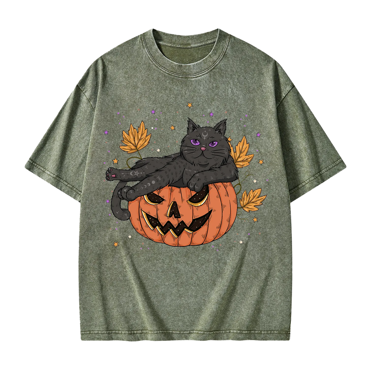 Pumpkin Throne of the Witch Cat Washed T-Shirt