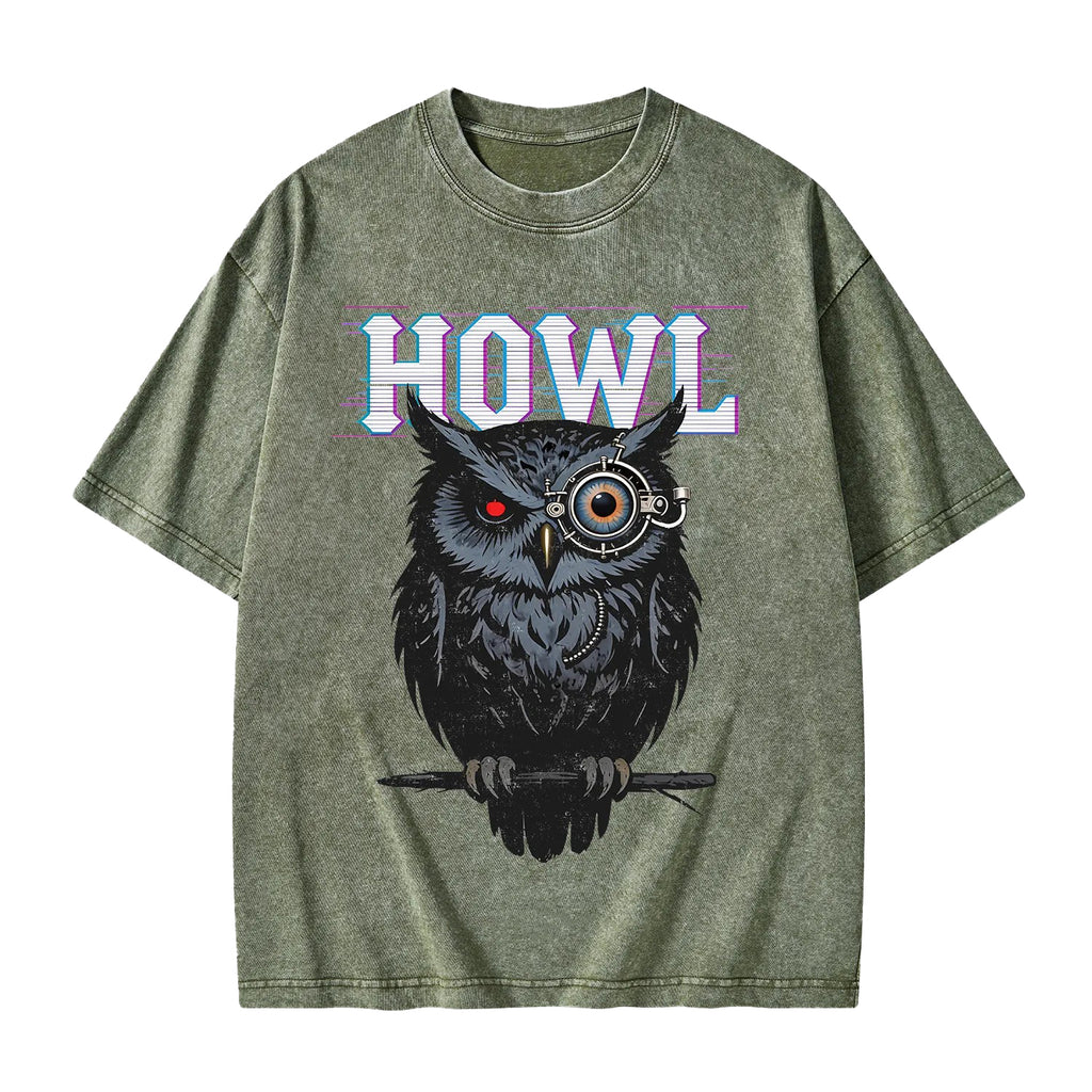 Unisex Howl Owl Printed Washed Tee